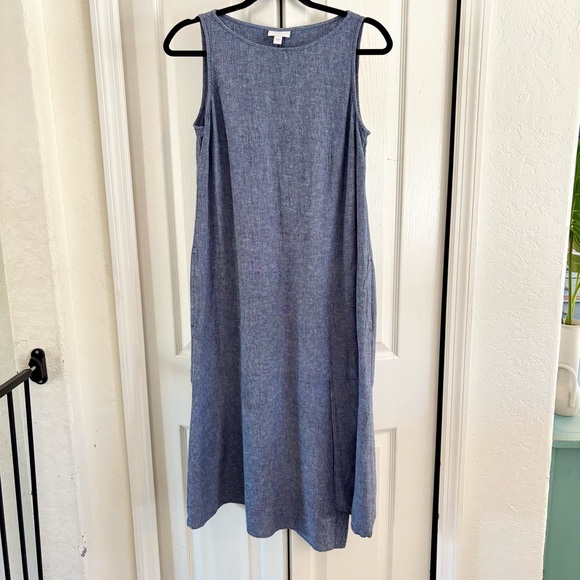 J. Jill Pure Jill Linen Blend Midi Dress Asymmetrical Hem Blue Size Small - Picture 2 of 10